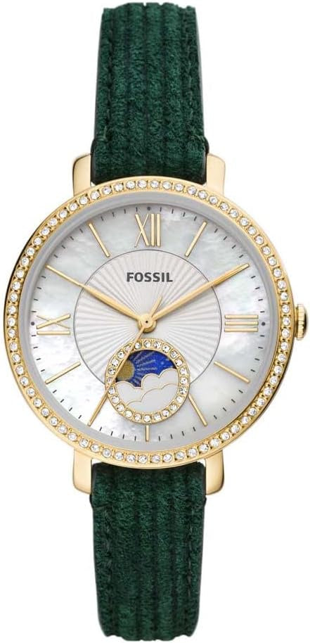 Fossil Women's Analogue Quartz Watch with Leather Strap ES5244, Green, strap