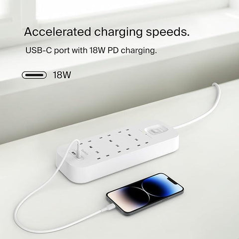 Belkin 6-Outlet Surge Protector Power Strip, Wall-Mountable with 6 AC Outlets, 2M Power Cord, & Green Indicator Light - USB-C Port & USB-A Port w/USB-C PD Fast Charging - 650 Joules of Protection