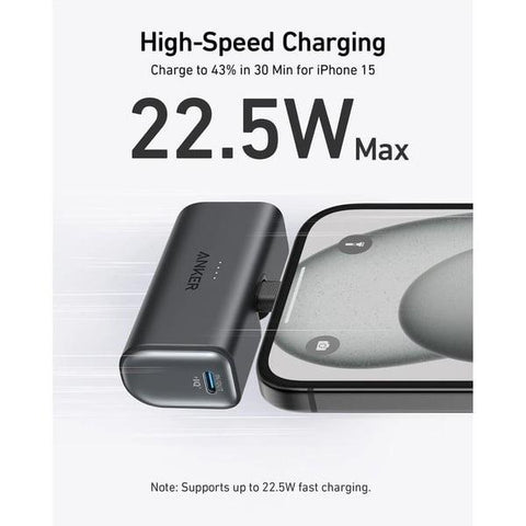 Anker Nano Power Bank with Built-in Foldable USB-C Connector, 5,000mAh Portable Charger 22.5W, for iPhone 15/15 Plus/15 Pro/15 Pro Max, Samsung S22/23 Series, Huawei, iPad Pro/Air, AirPods, and More
