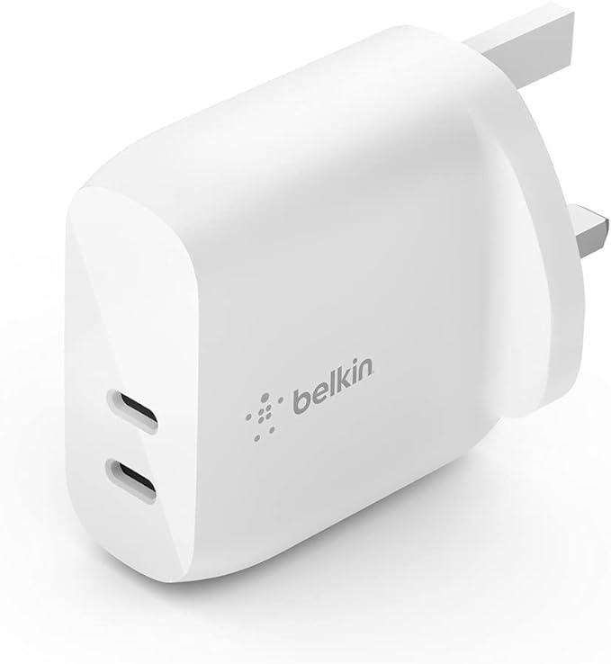 Belkin 40W USB Type C PD Wall Charger (Dual Usb-C Ports For 20W Per Port Fast Power Delivery Enabled Charging For iPhone 14, 13, 12, 12 Pro, 12 Pro Max, Mini, iPad Pro, Galaxy, And More)