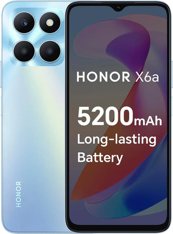 HONOR X6a Mobile Phone Unlocked, 6.5-Inch 90Hz Fullview Display, 4GB+128GB, 5200 mAh Long-lasting Battery, 50MP Triple Camera, Android 13, Sky Silver