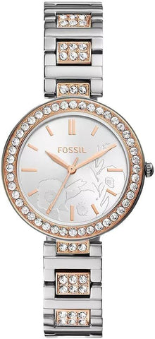 Fossil BQ3877 Karli Three-Hand Two-Tone Stainless Steel Watch for Women, 34 mm Size, Silver/Rose Gold