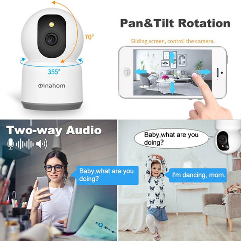 Inahom Pan & Tilt Full HD 5MP Smart Camera with Wi-Fi Support 2.4G or 5G Wi-Fi Motion detection alarm Human Alarm Phone push alarm Supported max 128GB microSD card for recording and playback