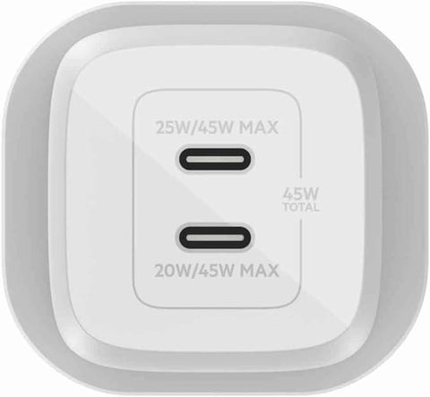 Belkin 45W Dual USB Type C Wall Charger, Fast Charging Power Delivery 3.0 with GaN Technology, USB C Charger for iPhone 15, Plus, Pro, Pro Max, iPad Pro 12.9, 11, MacBook, Galaxy S24, Pixel And More