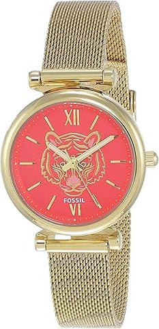 Fossil Carlie Analog Red Dial Women's Watch-ES5155, Gold