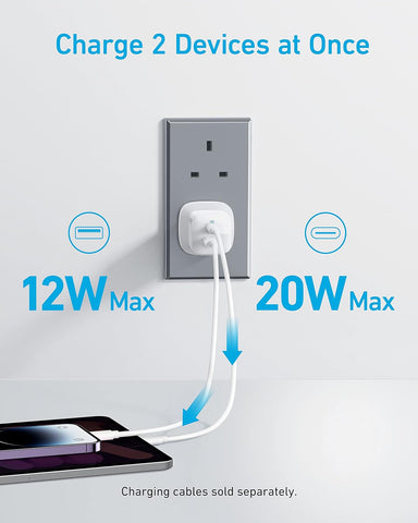 Anker USB C Plug, 323 Charger (33W), 2-Port Compact USB C Charger with Foldable Plug for iPhone 15/15 Pro Max/14/13, Pixel, Galaxy, iPad/iPad Mini, and More (Cable Not Included) - White