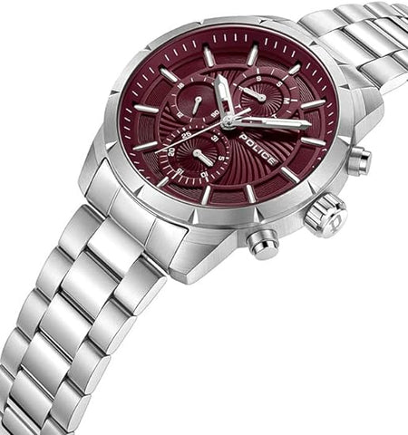 Neist Watch For Men Burgundy Dial And Silver Bracelet