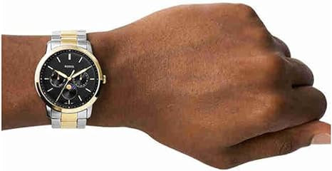 Fossil Mens 42 mm Neutra Minimalist Black Dial Stainless Steel Analog Watch - FS5906, Multicolour