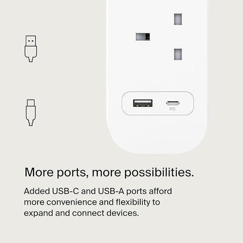 Belkin 4-Outlet Surge Protector Power Strip, Wall-Mountable with 4 AC Outlets, 2M Power Cord, & Green Indicator Light - USB-C Port & USB-A Port w/USB-C PD Fast Charging - 525 Joules of Protection