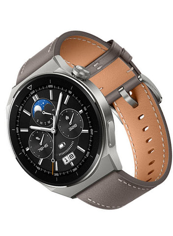 Watch GT 3 Pro SmartWatch Heart Rate & Blood Oxygen Monitoring Light Titanium Case 46mm Grey Leather Strap