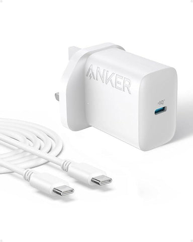 Anker USB C Plug 20W Ultra Fast Wall Charger For iPhone, iPad, iPod And More (5 ft USB-C to USB-C Cable Included) White