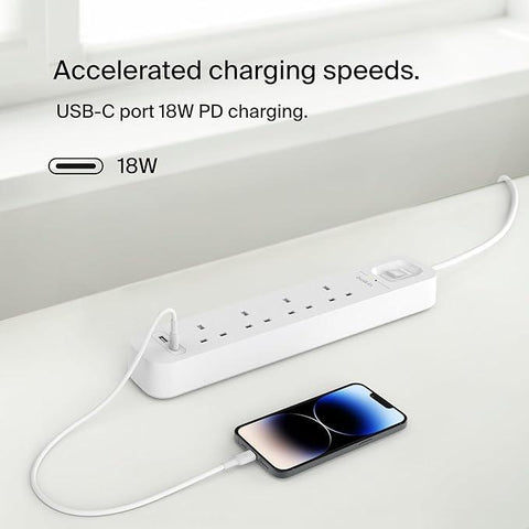 Belkin 4-Outlet Surge Protector Power Strip, Wall-Mountable with 4 AC Outlets, 2M Power Cord, & Green Indicator Light - USB-C Port & USB-A Port w/USB-C PD Fast Charging - 525 Joules of Protection