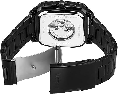 Fossil Inscription Men's Watch with Square Case and Stainless Steel, Silicone or Leather Band