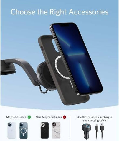 Anker Magnetic Wireless Charger (MagGo), 613 Car Charging Mount with 2-Port USB Charger, 5 ft USB-C to USB-A Cable, Strong Alignment only for iPhone 13, 12/12 Pro / 12 Max Mini