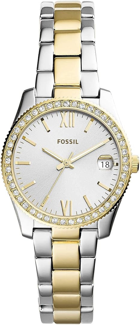 Fossil Watch for Women Scarlette Mini, Quartz Movement, 32 mm 2T Silver/Gold Stainless Steel Case with a Stainless Steel Strap, ES4319