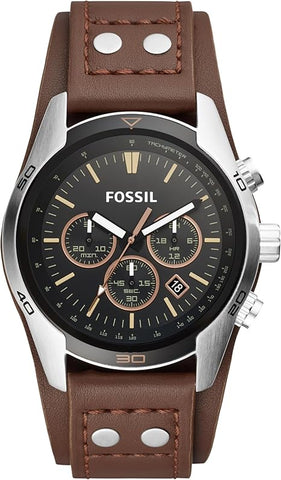 Fossil Men's Coachman Stainless Steel and Leather Casual Cuff Quartz Watch, Casual