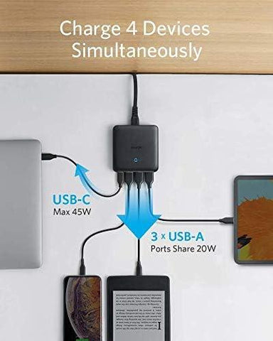Anker USB C Charger, 65W 4 Port PIQ 3.0&GaN Fast Charger Adapter, PowerPort Atom III Slim Wall Charger with a 45W Power Delivery Port, for MacBook, USB C Laptops, iPad Pro, iPhone, Galaxy, and More
