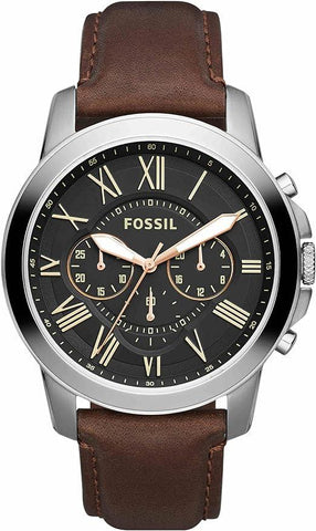 Fossil Leather Mens Quartz Watch Analog Round Shape Brown Color FS4812