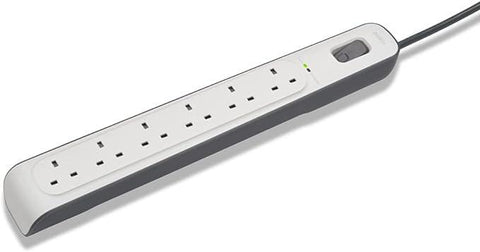 Belkin 6 Way/6 Plug Surge Protection Strip With 2 Meters Cord Length - Heavy Duty Electrical Extension Socket