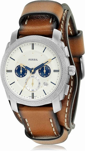 Fossil Men's Machine Stainless Steel Case Quartz Chronograph Watch, Silver/Tan Cuff, One Size, Machine Chronograph Leather Watch - FS5922