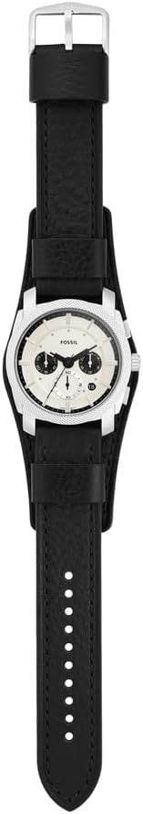 Fossil Men's Machine Stainless Steel Case Quartz Chronograph Watch, Silver/Black Cuff, One Size, Machine Chronograph Leather Watch - FS5921