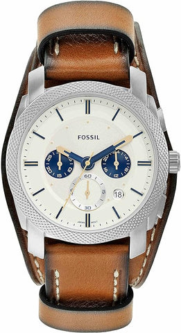 Fossil Men's Machine Stainless Steel Case Quartz Chronograph Watch, Silver/Tan Cuff, One Size, Machine Chronograph Leather Watch - FS5922