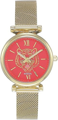 Fossil Carlie Analog Red Dial Women's Watch-ES5155, Gold