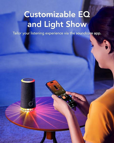 soundcore Glow Portable Speaker with 30W 360° Sound, Synchronized Radiant Light, 18H Playback, Customizable EQ and Light Show, and IP67 Waterproof