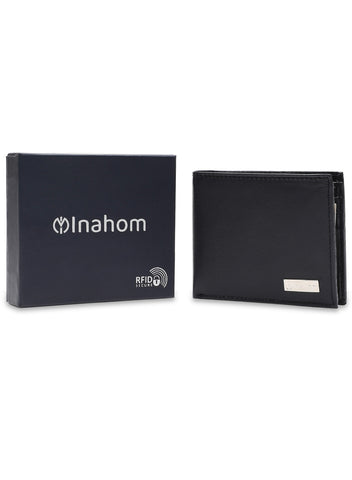 Inahom Inahom Bi-Fold Organised Wallet Flat Nappa Genuine and Smooth Leather Upper IM2021XDA0004-400-Navy Blue