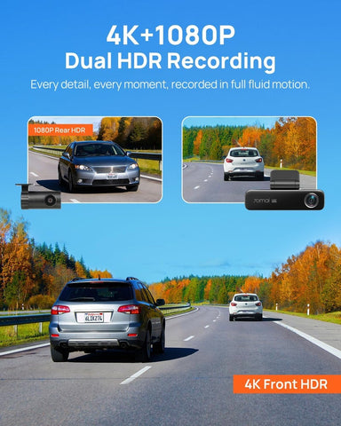 70mai M800 4K Dash Cam with Front and Rear Cameras, STARVIS 2 Night Vision, Dual HDR, 4G LTE, GPS, and 128GB Storage