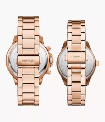 Fossil His and Hers Multifunction Rose Gold-Tone Stainless Steel Watch Box Set - BQ2827SET