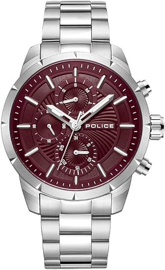 Neist Watch For Men Burgundy Dial And Silver Bracelet