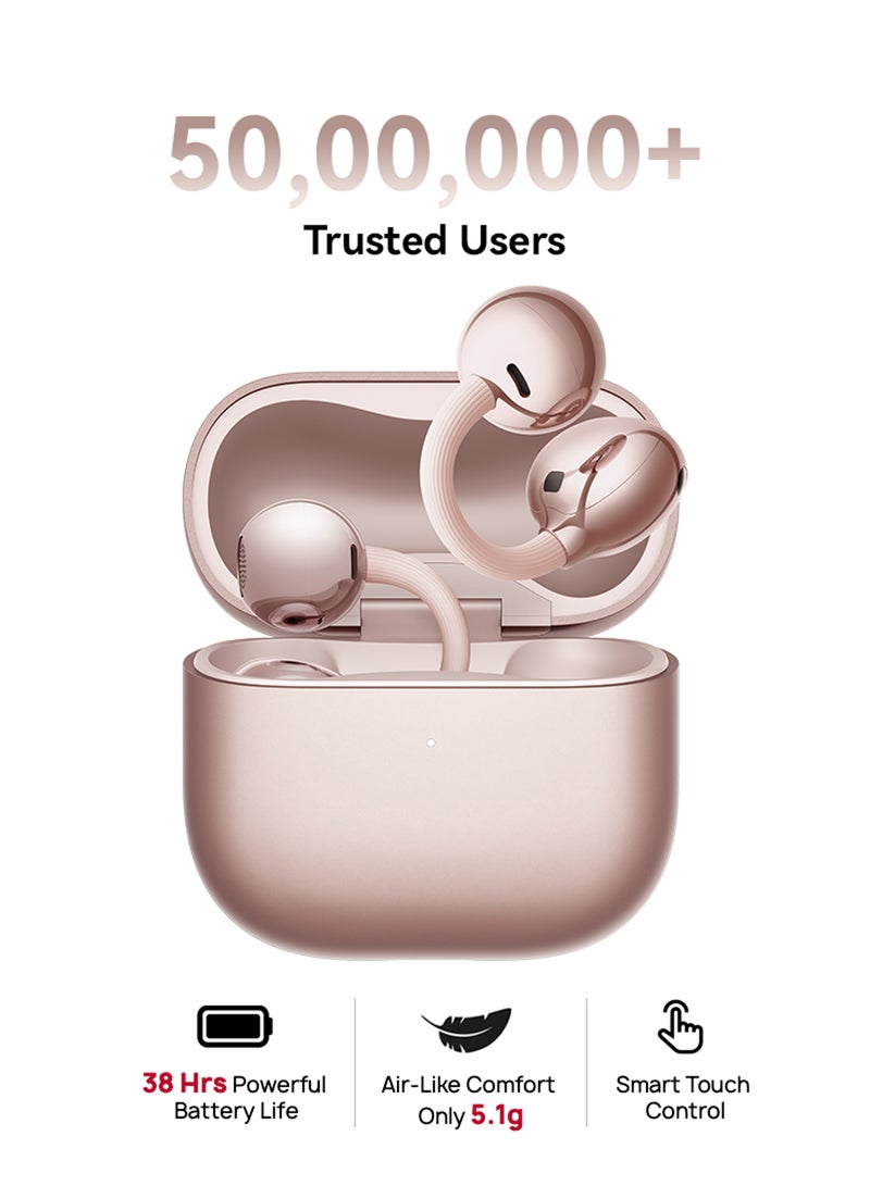 FreeClip 2 Wireless Earphones, Bluetooth Earbuds, Airy C-bridge Design, Adaptive Open-ear Listening, Crystal-clear Calls, 38 Hours Long Battery Life, Compatible with iOS & Android, IP57, Rose Gold