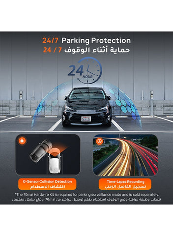70mai A810 Lite Dash Cam, 4K Front & 1080P Rear, Night Vision, Supercapacitor, 64GB SD Card Included, GPS, 3.18" IPS Display, 24H Parking Mode (Optional)