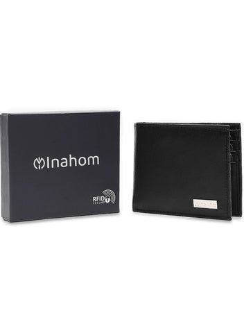 Inahom Inahom Bi-Fold Organised Wallet Flat Nappa Genuine and Smooth Leather Upper IM2021XDA0003-001-Black