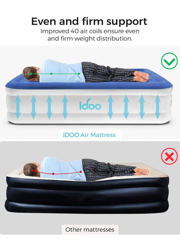 iDOO iDOO Inflatable Mattress with Inflation and Deflation Pump in Just 3 Minutes, for Home, Travel and Camping, 203 x 152 x 46 cm, Maximum Weight: 295 kg (Double Bed), Blue | Best Price UAE | Dubai, Abu Dhabi