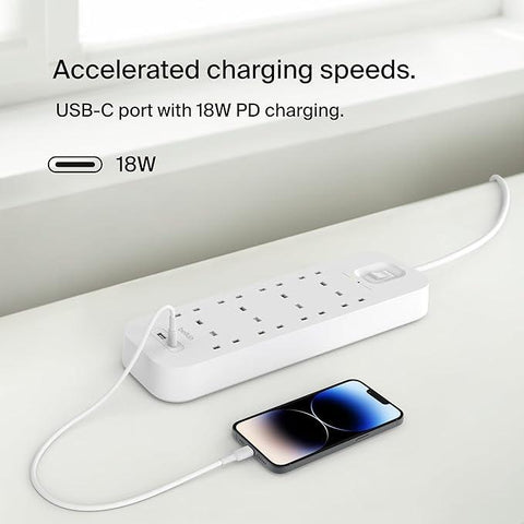 Belkin 8-Outlet Surge Protector Power Strip, Wall-Mountable with 8 AC Outlets, 2M Power Cord, & Green Indicator Light - USB-C Port & USB-A Port w/USB-C PD Fast Charging - 900 Joules of Protection