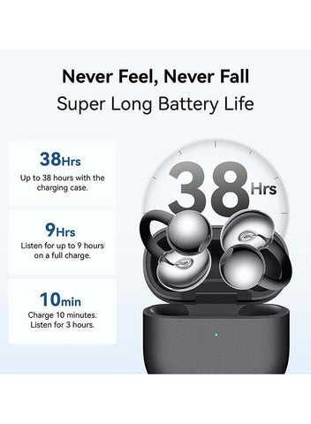 FreeClip 2 Wireless Earphones, Bluetooth Earbuds, Airy C-bridge Design, Adaptive Open-ear Listening, Crystal-clear Calls, 38 Hours Long Battery Life, Compatible with iOS & Android, IP57, Black
