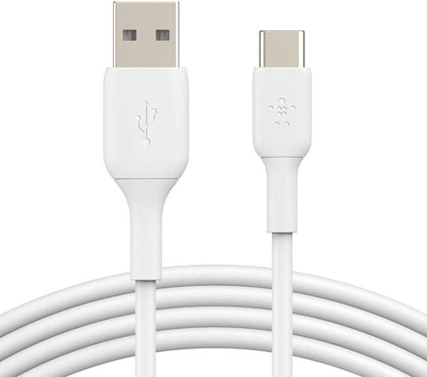 Belkin BoostCharge USB C charger cable, USB-C to USB-A cable, USB type C charging cable for iPhone 15, Samsung Galaxy S24, S24+, S24 Ultra, Pixel, iPad Pro, Nintendo Switch and more - 1m, White