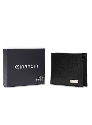 Inahom Inahom Bi-Fold Organised Wallet Flat Nappa Genuine and Smooth Leather Upper IM2021XDA0007-001-Black