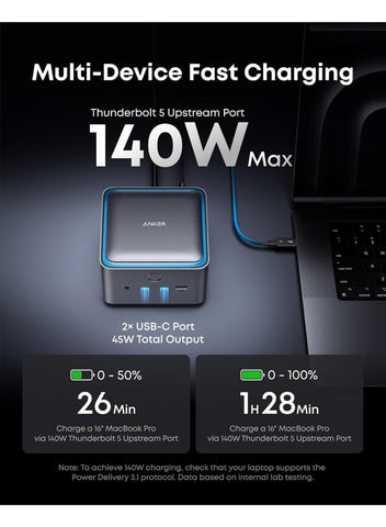 Anker Prime TB5 Docking Station, 14 Ports Thunderbolt 5 Docking Station with 140W Max Charging, 120Gbps Max Transfer, Ambient LED Lighting, Cooling System, Up to 8K Display for Thunderbolt 5/4 Laptops