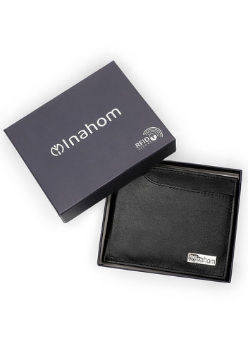 Inahom Inahom Bi-Fold Organised Wallet Flat Nappa Genuine and Smooth Leather Upper IM2021XDA0001-001-Black