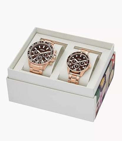 Fossil His and Hers Multifunction Rose Gold-Tone Stainless Steel Watch Box Set - BQ2827SET