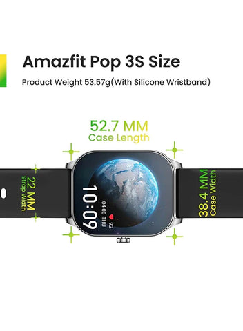 Pop 3s Ultra-large 1.96" HD AMOLED Display,Fashionable Curved & Metallic Design With Bluetooth Phone Calls Black