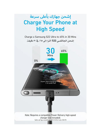 Anker USB-C To USB-C Cable 60W, 0.9 Meters, For Devices With USB-C Port, 322 Black | Best Price UAE | Dubai, Abu Dhabi