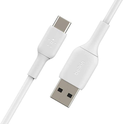 Belkin BoostCharge USB C charger cable, USB-C to USB-A cable, USB type C charging cable for iPhone 15, Samsung Galaxy S24, S24+, S24 Ultra, Pixel, iPad Pro, Nintendo Switch and more - 1m, White