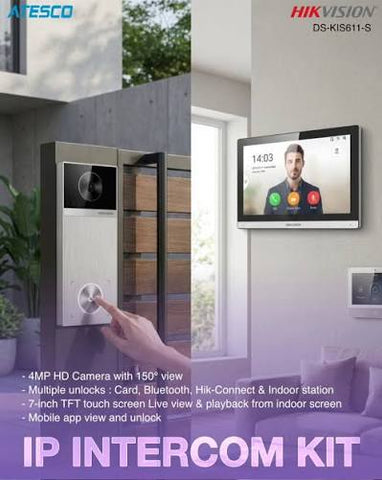 Hikvision DS-KIS611-S IP Video Intercom Kit, PoE, Wi-Fi 6, 4MP, 150° Viewing Angle, Surface Mounting, Sound Classification Detection