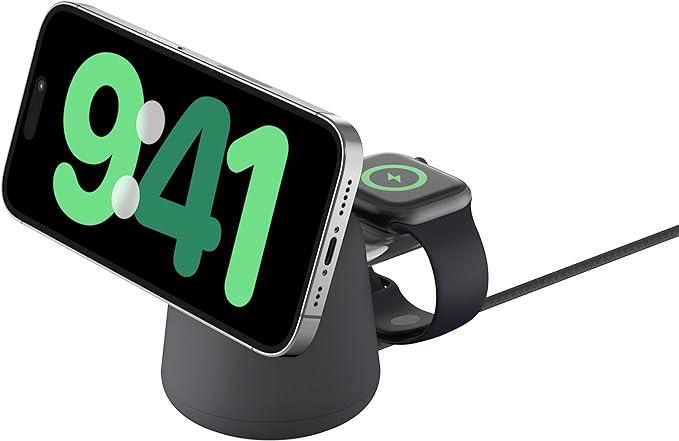 Belkin BoostCharge Pro 2-in-1 Wireless Charging Dock with MagSafe 15W Fast Charge iPhone Charger Compatible with iPhone 15, 14, 13, and 12 Series, AirPods, and Other MagSafe Enabled Devices