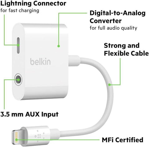 Belkin Audio & Charge Rockstar 3.5 mm iPhone Adapter (iPhone Aux Adapter, iPhone Charging Adapter for iPhone)