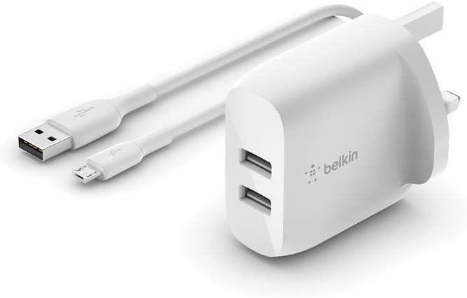 Belkin Boost Charge Dual Usb-A Wall Charger 24W + Usb-A To Micro-Usb Cable (For Smartphones, Tablets, Wireless Headphones, Power Banks, Portable Speakers And More)